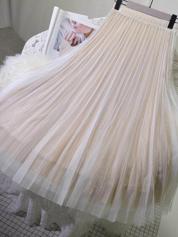 Urban A-Line Elastic Waist Mesh Pleated Skirts Product Image