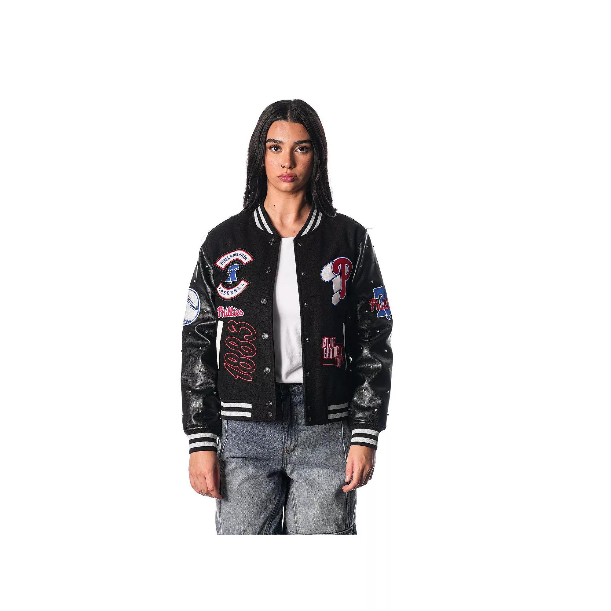 Women's The Wild Collective Black Philadelphia Phillies Full-Snap Varsity Jacket, Size: XL Product Image