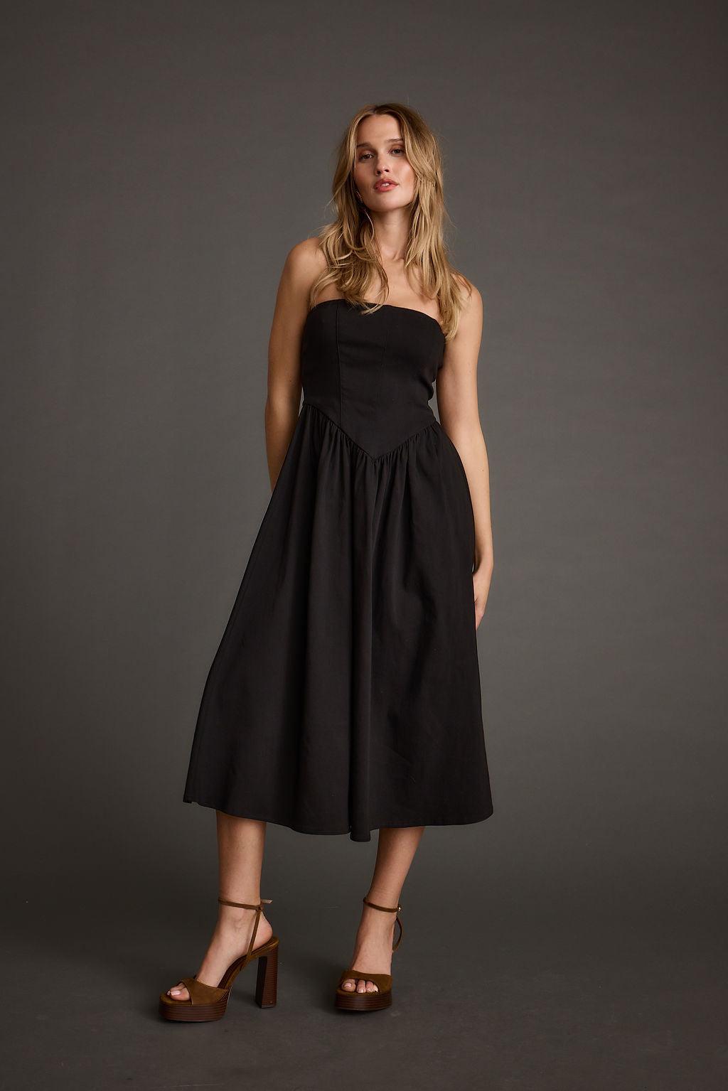 Blaire Strapless Drop Waist Midi Dress Product Image