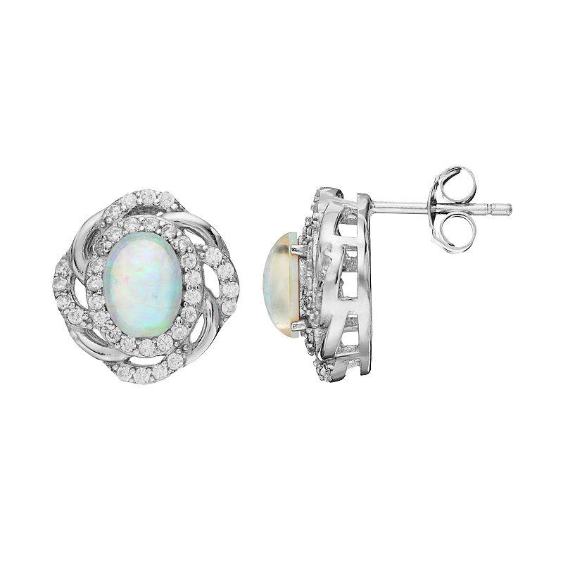 Sophie Miller Sterling Silver Lab-Created Opal & Cubic Zirconia Oval Stud Earrings, Women's, White Product Image