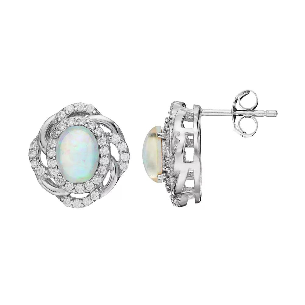 Sophie Miller Sterling Silver Lab-Created Opal & Cubic Zirconia Oval Stud Earrings, Women's, White Product Image