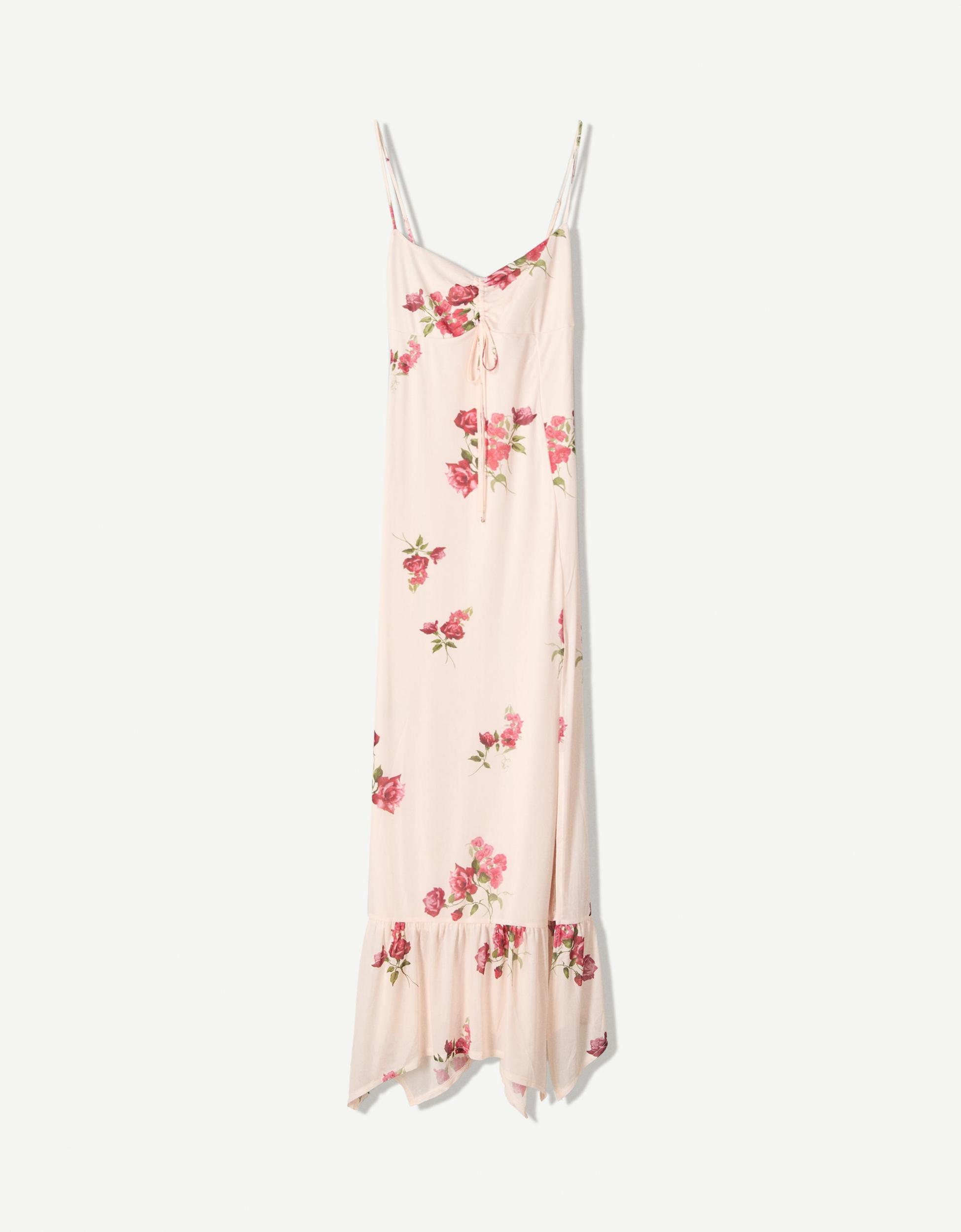 Printed strappy tulle midi dress Product Image