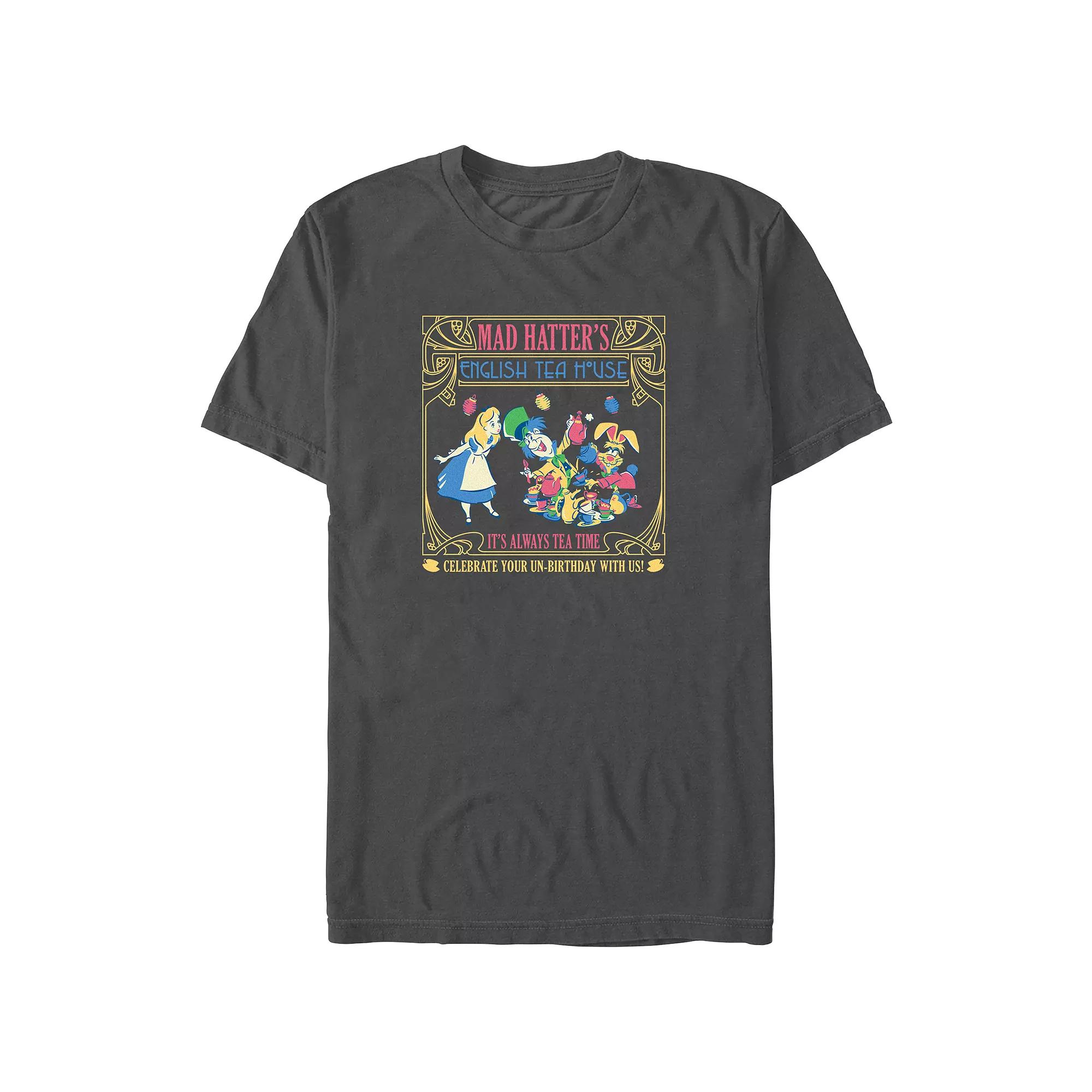 Disney's Alice In Wonderland Mad Hatter's English Tea House Juniors' Boyfriend Graphic Tee, Women's, Size: XL, Grey Product Image