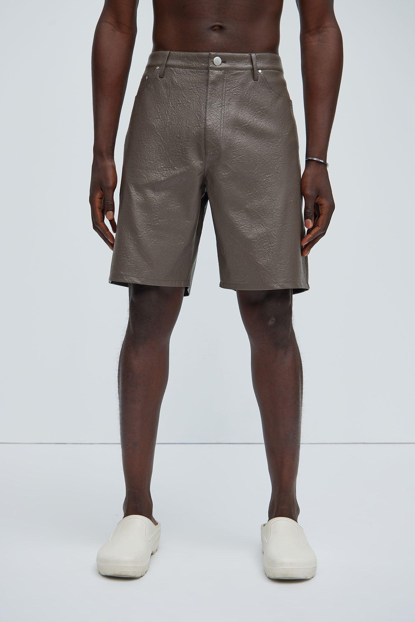 Riker Faux Leather Shorts - Brown Product Image