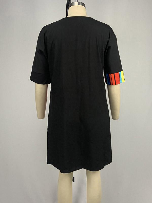 A-Line Half Sleeves Asymmetric Contrast Color Striped Round-Neck Mini Dresses Product Image