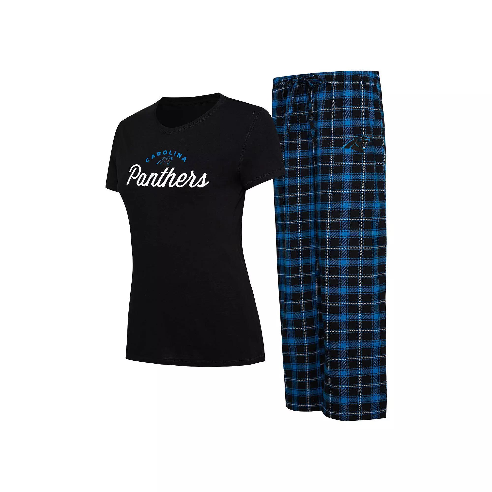 Women's Concepts Sport Black/Blue Carolina Panthers Arctic T-Shirt & Flannel Pants Sleep Set, Size: Large Product Image