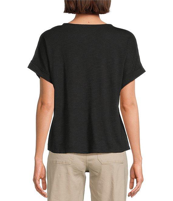 Westbound Knit V-Neck Flowy Short Sleeve Top Product Image