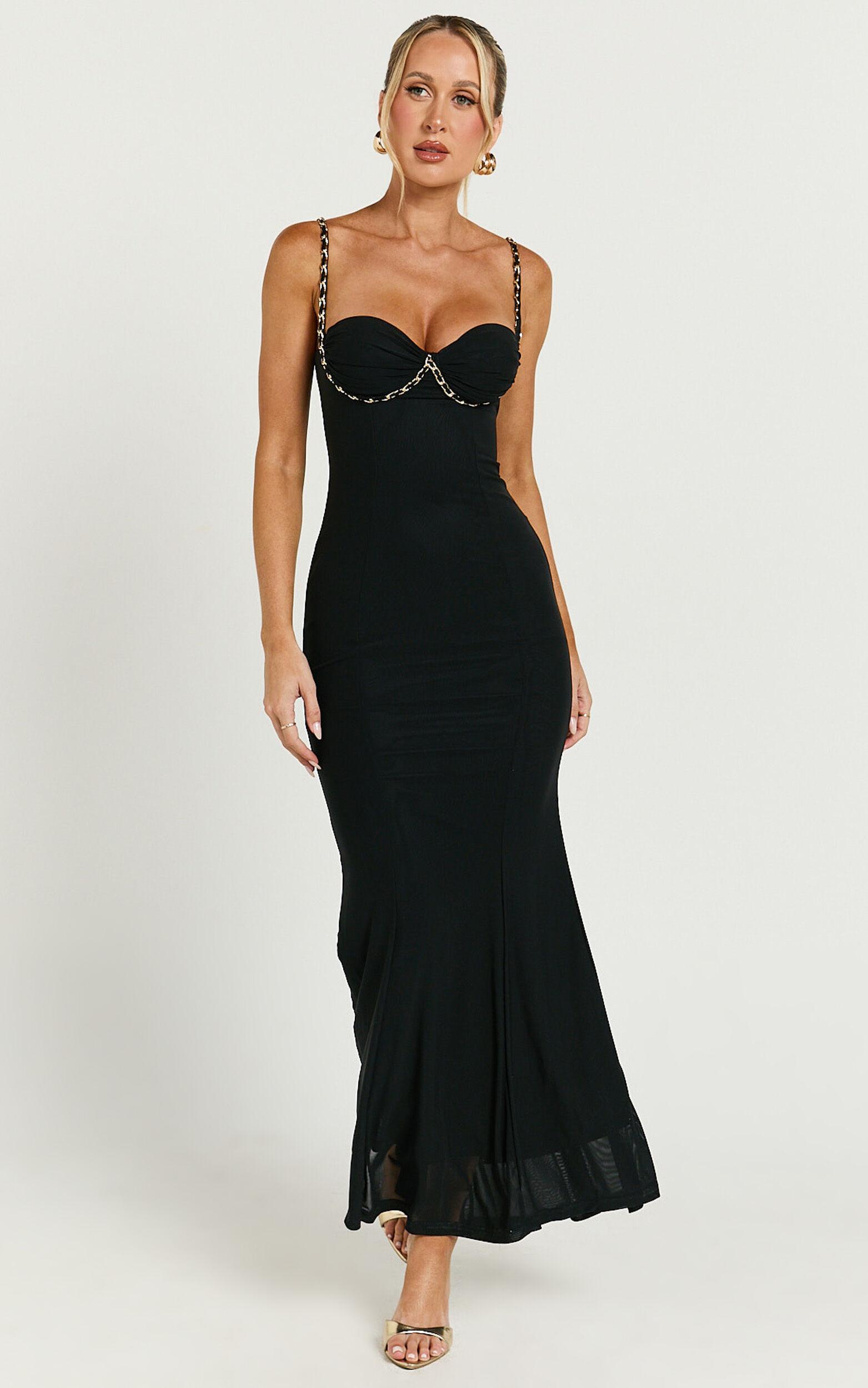 Chenna Midi Dress - Sweetheart Chain Detail Dress in Black Product Image