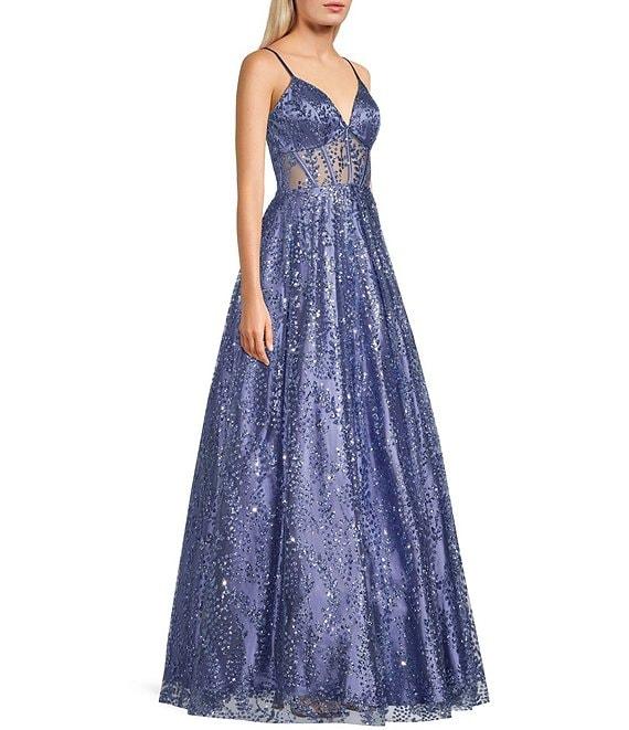Blondie Nites Pattern Glitter Lace-Up Back Illusion Corset Ball Gown Product Image