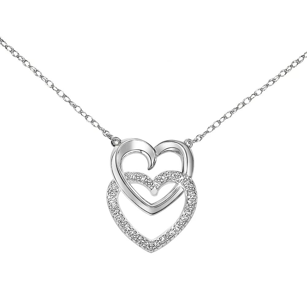 Sterling Silver Diamond-Accent Vertical Double Heart Necklace, Women's, Size: 17", Silver Tone Product Image