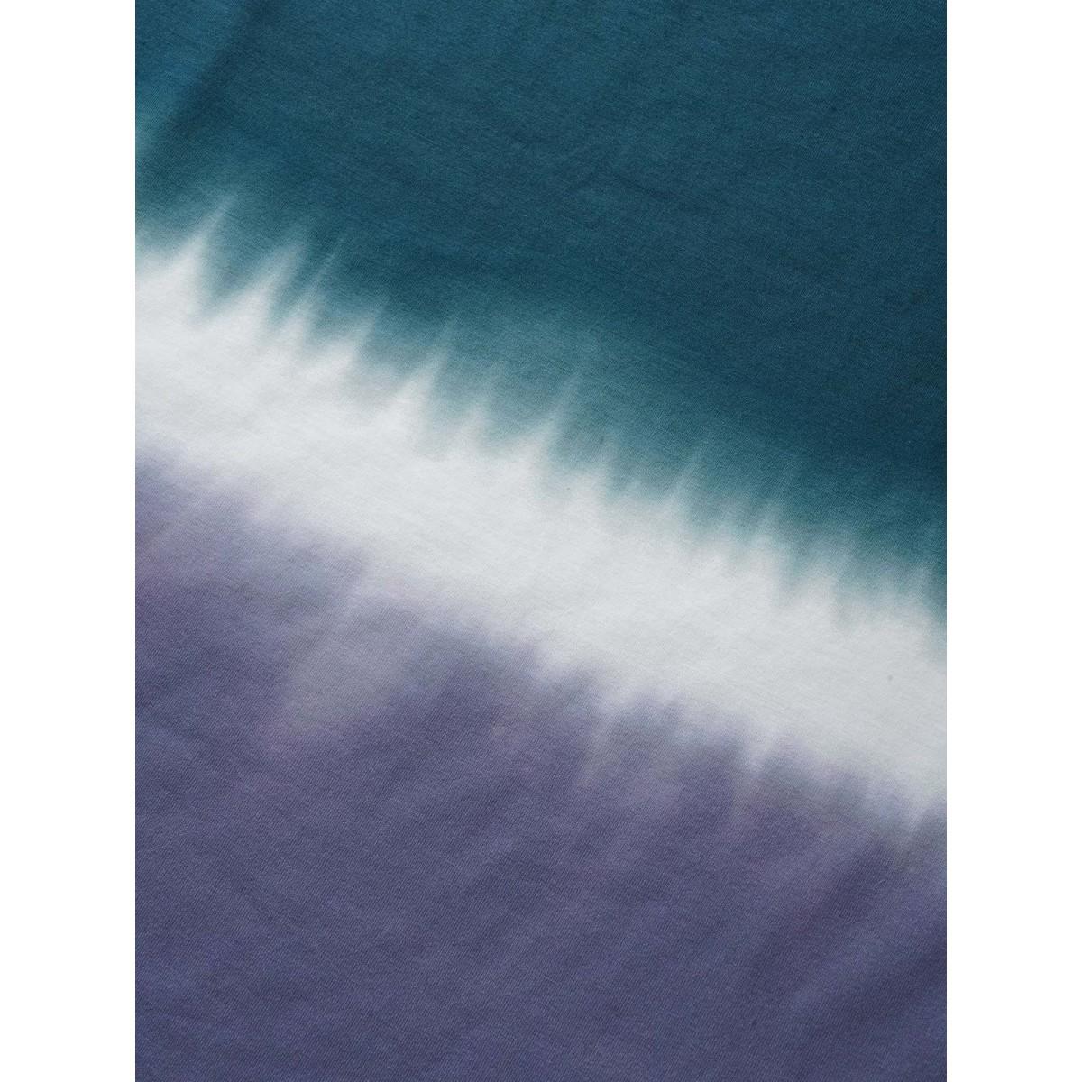 Plus Size Tie Dye Gathered Cold Shoulder Belted Dress Teal Women Resort Non U-neck Elbow-length sleeve Curvy Midi Dress BloomChic 22-24/3X Product Image