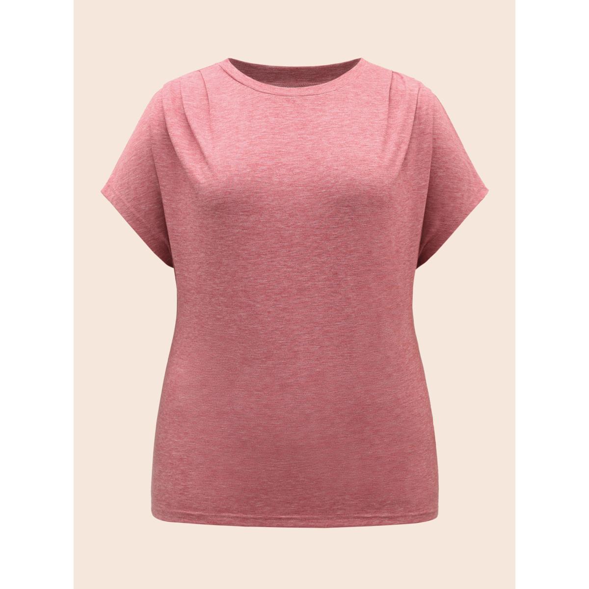 Plus Size Crew Neck Pleated Dolman Sleeve T-shirt Rouge Women Casual Pleated Round Neck Everyday T-shirts BloomChic 28/5X Product Image