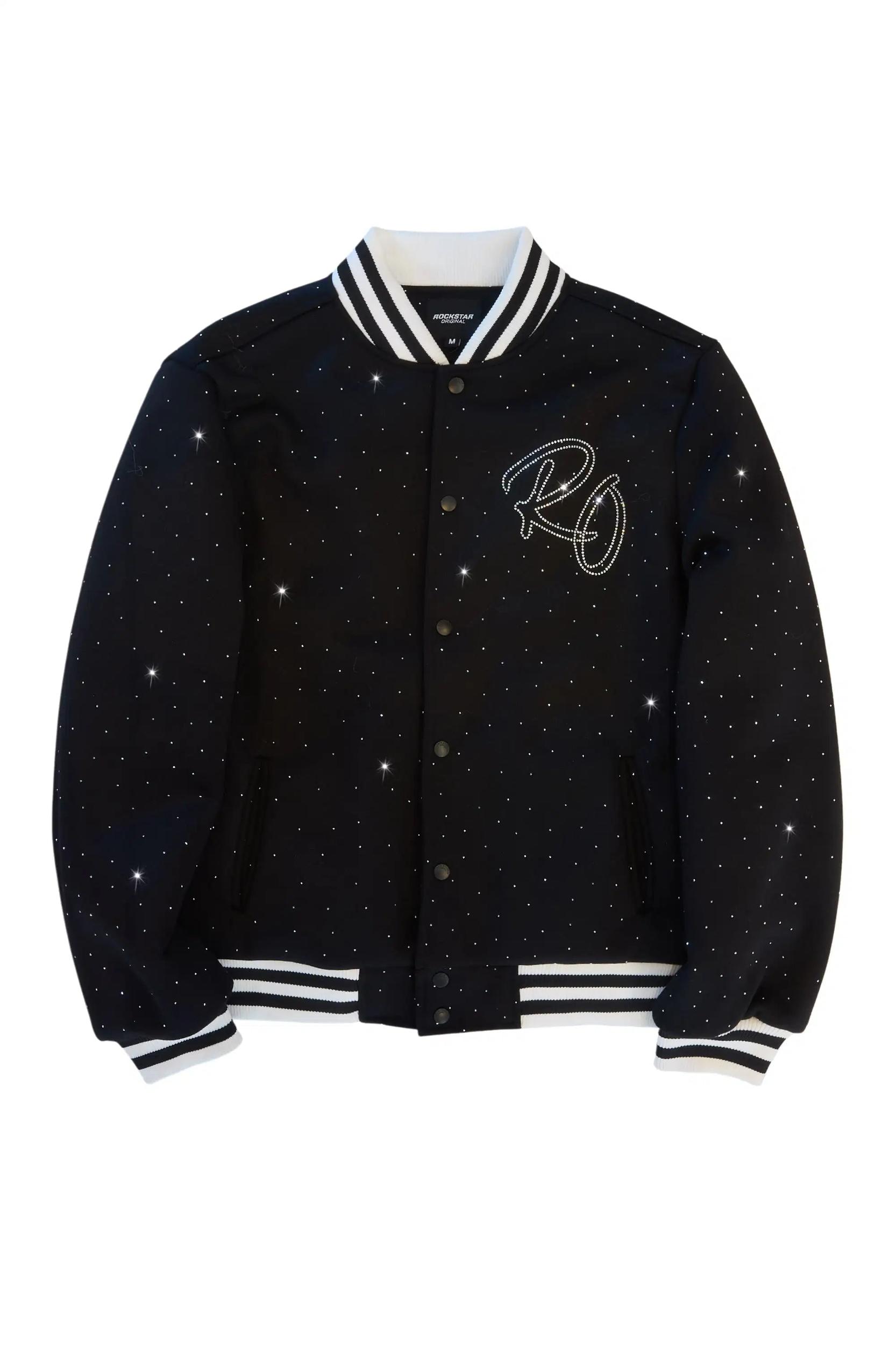 Alonza Black Rhinestone Varsity Jacket Female Product Image