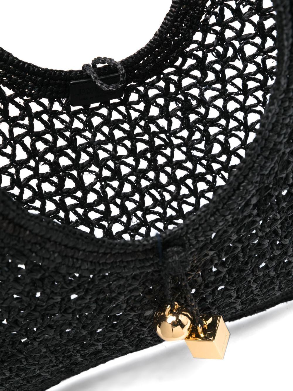 JACQUEMUS Carre Spiaggia Embellished Braided Raffia Tote In Black Product Image