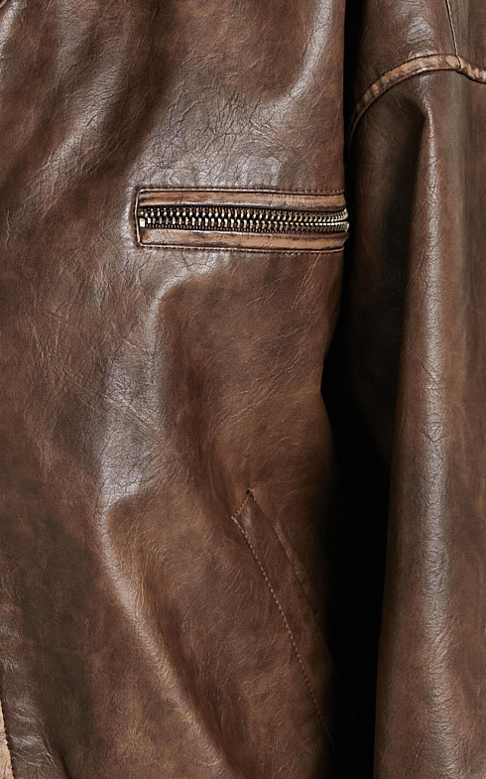 Sophia Jacket - Crop PU Bomber Jacket in Brown Product Image