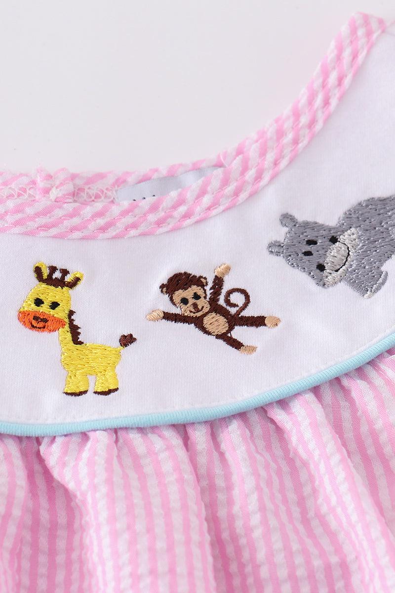 Pink seersucker animal embroidery set Product Image