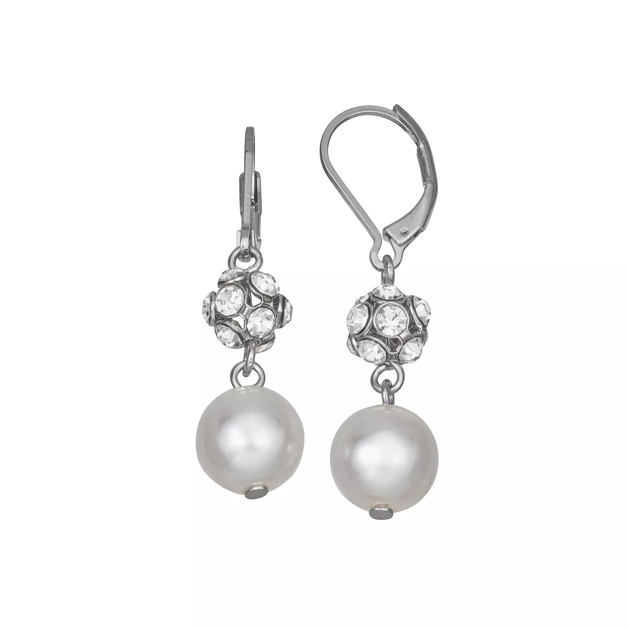 Simply Vera Vera Wang Leverback Fireball Simulated Pearl Double Drop Earrings, Women's, Silver Tone Product Image