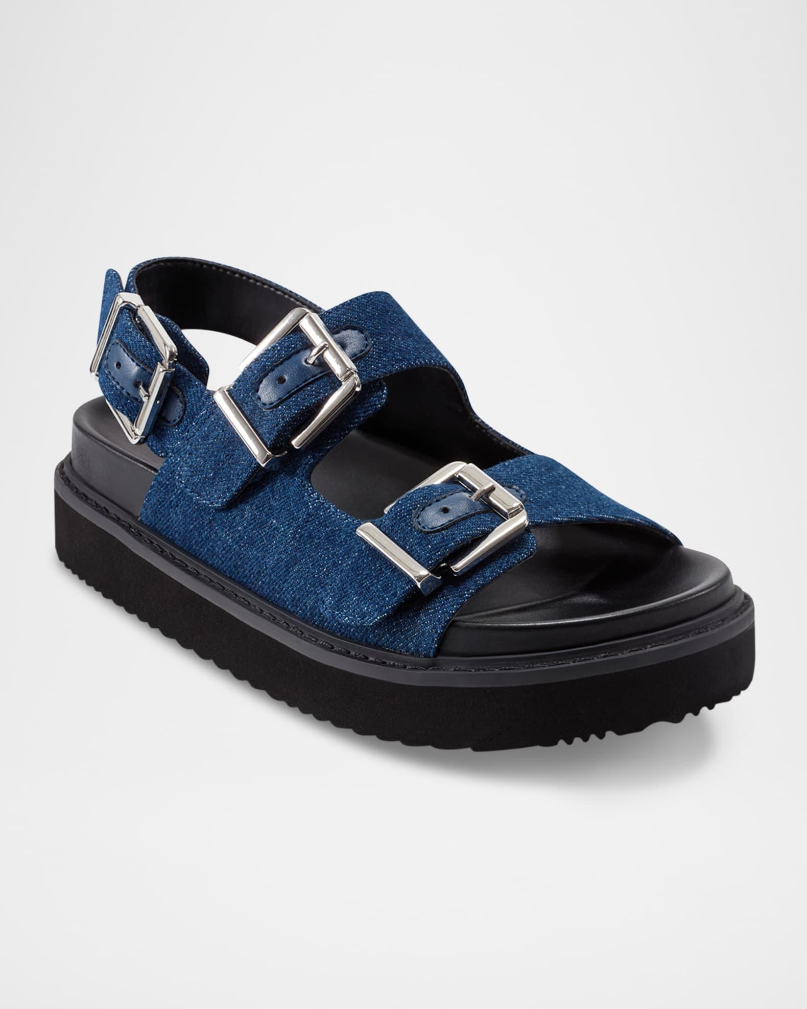 Agenda Denim Dual-Buckle Slingback Sandals Product Image