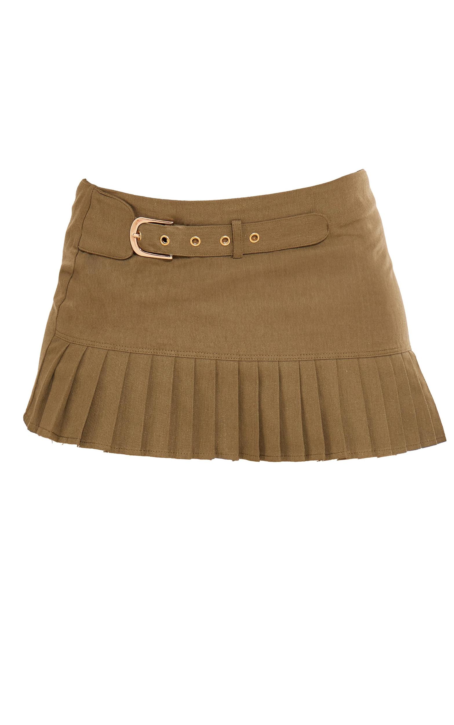 Khaki Twill Asymmetric Low Rise Micro Mini Skirt Product Image