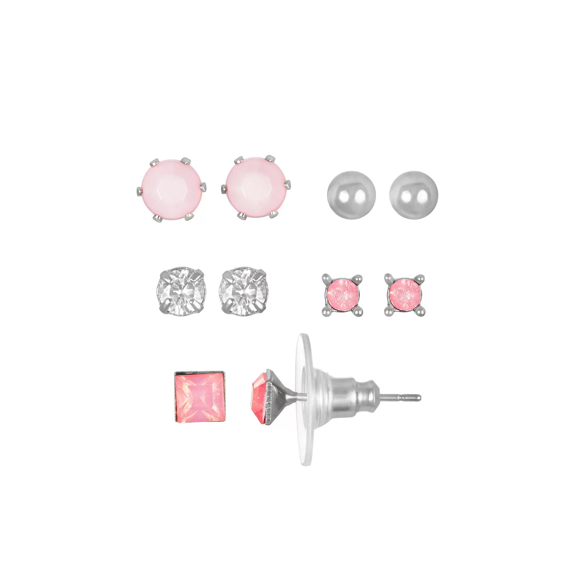 LC Lauren Conrad 5-Pair Stud Earring Set, Women's, Pink Product Image