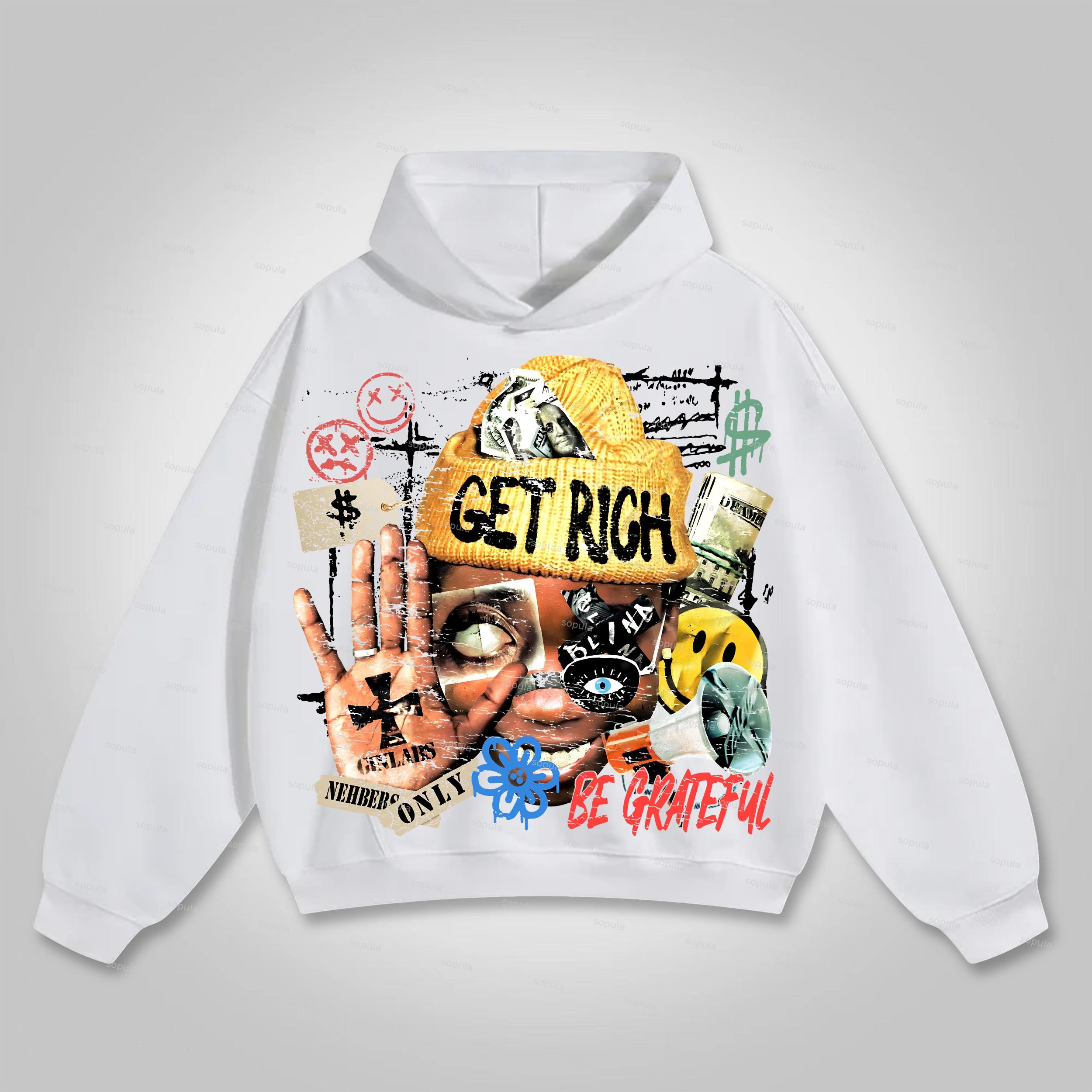 Sopula Vingate Get Rich Abstract Portrait Graphics Cotton Pocket Hoodie Product Image