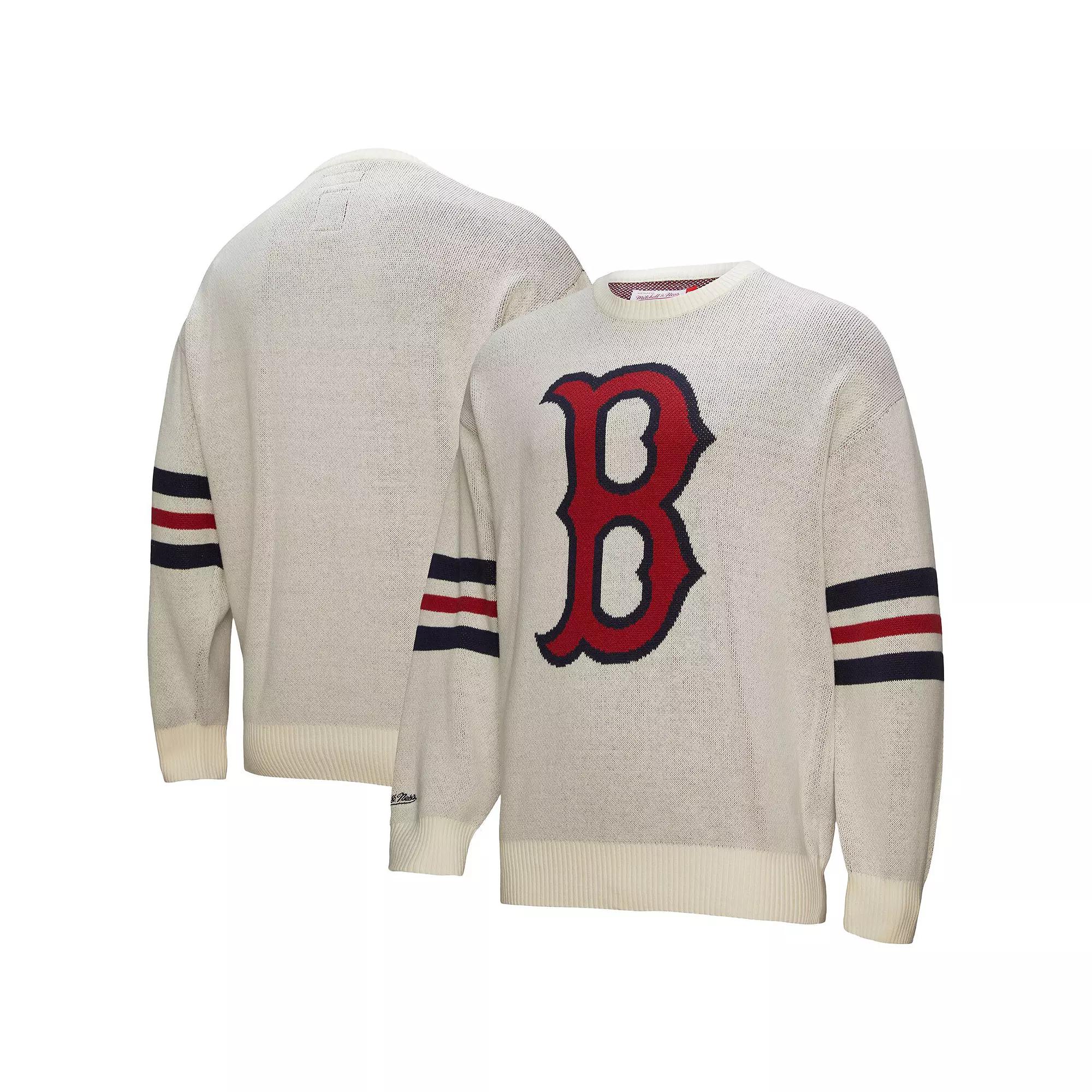 Men's Mitchell & Ness Cream Boston Red Sox Retro Pullover Sweater,  Product Image
