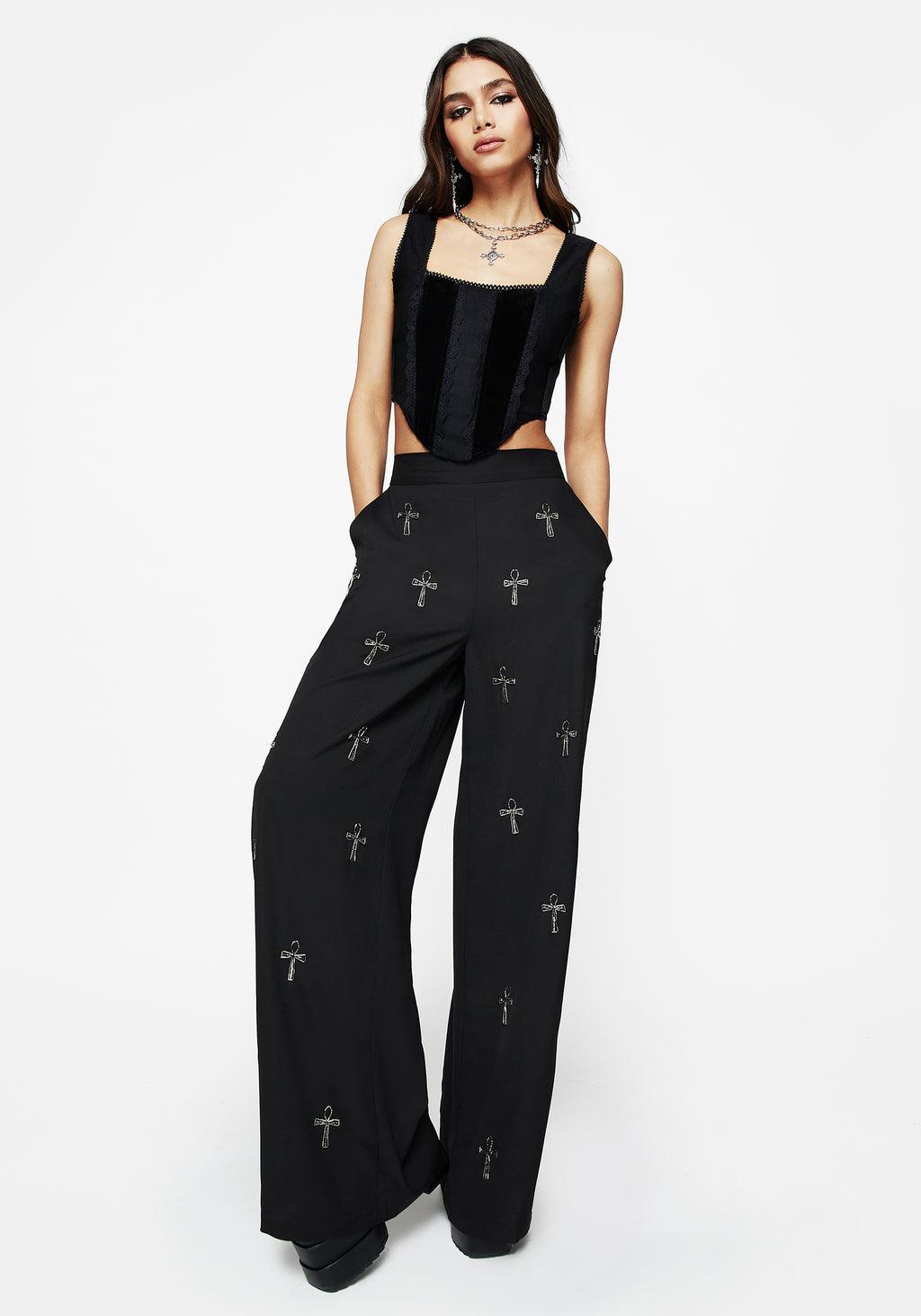 Ankh Beaded Chiffon Wide Leg Trousers Product Image