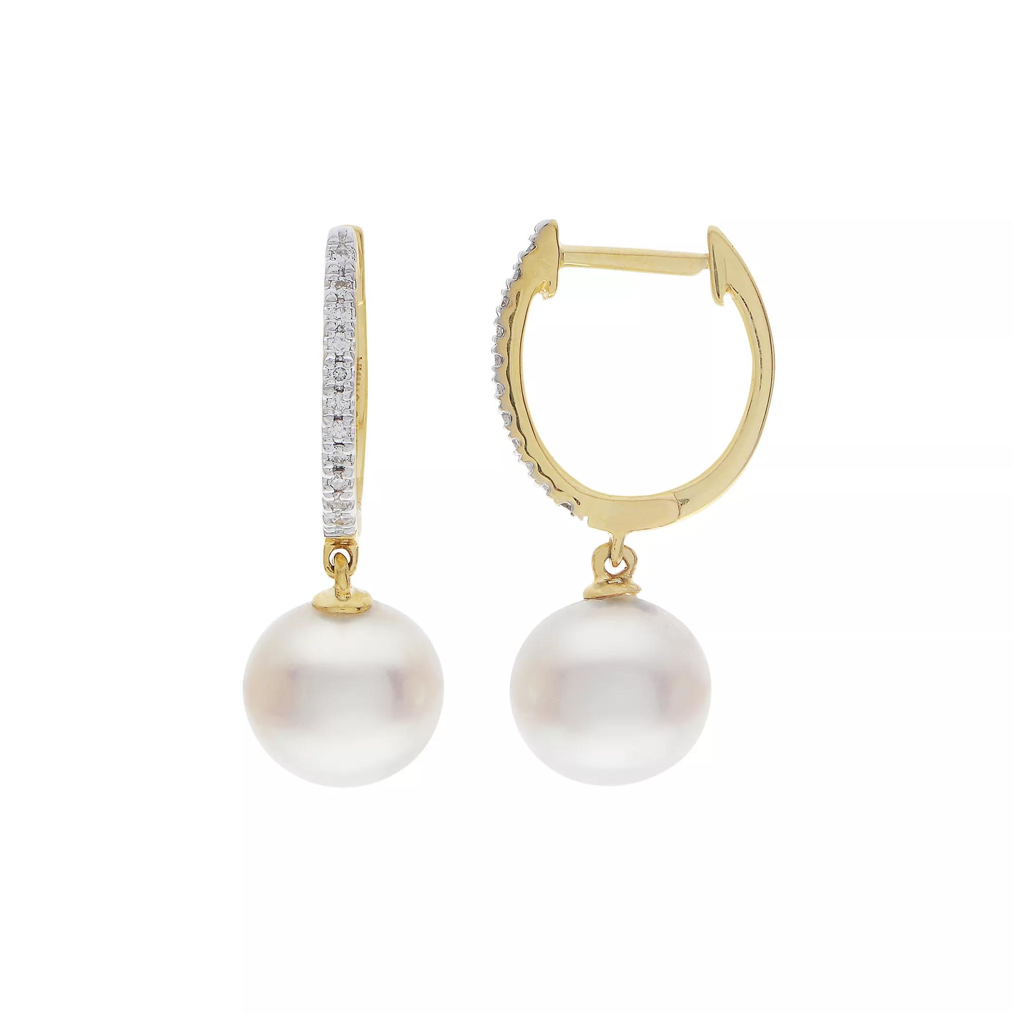 PearLustre by Imperial 14k Gold Freshwater Cultured Pearl & Diamond Accent Drop Earrings, Womens, White Product Image