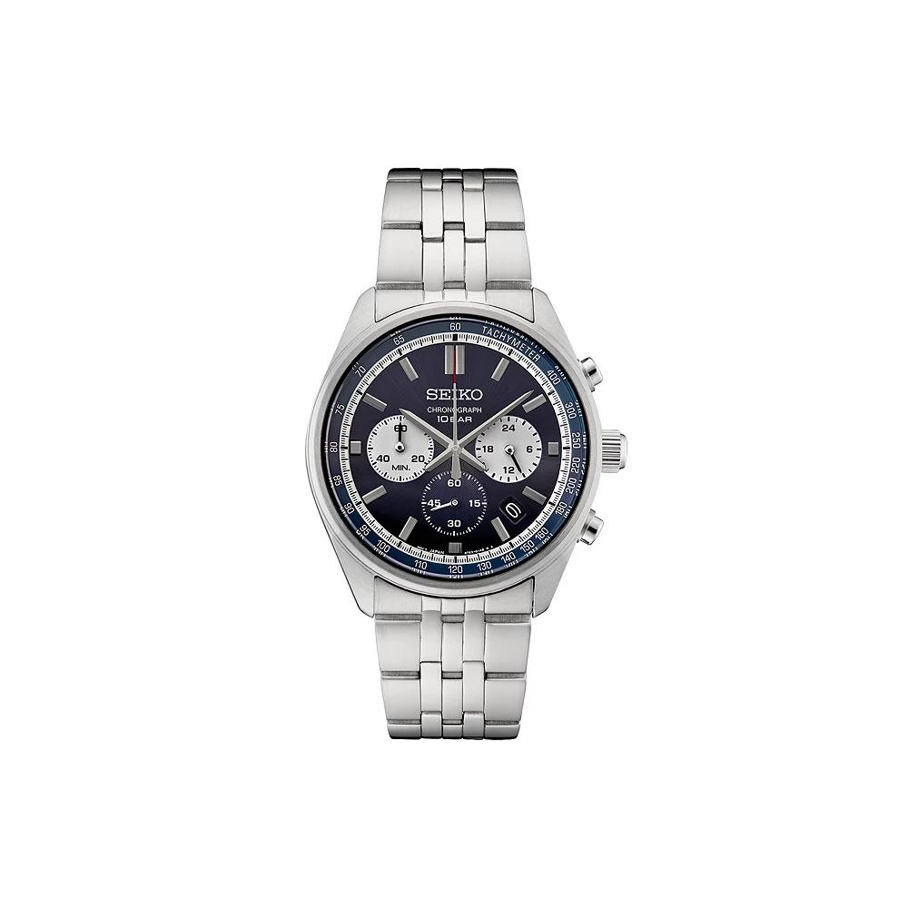 Seiko Mens Essentials Blue Dial Stainless Steel Chronograph Watch Silver Product Image