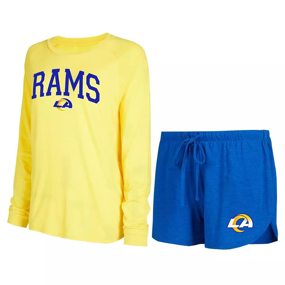 Women's Concepts Sport Royal/Gold Los Angeles Rams Raglan Long Sleeve T-Shirt & Shorts Lounge Set, Size: Medium, Blue Product Image