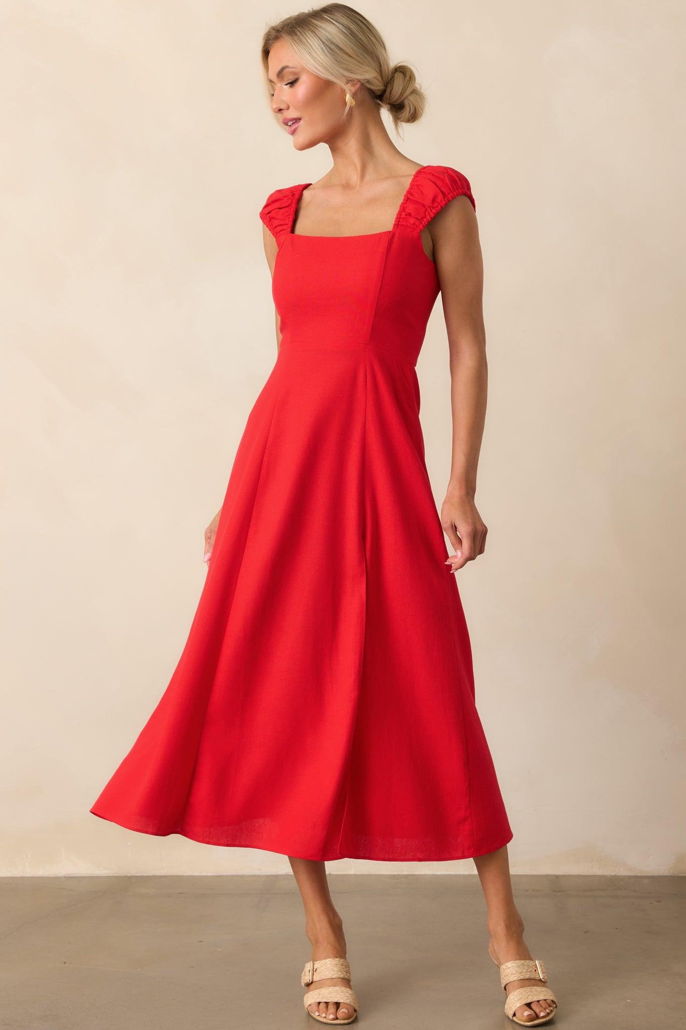 Radiant Reverie Red Linen Midi Dress Product Image