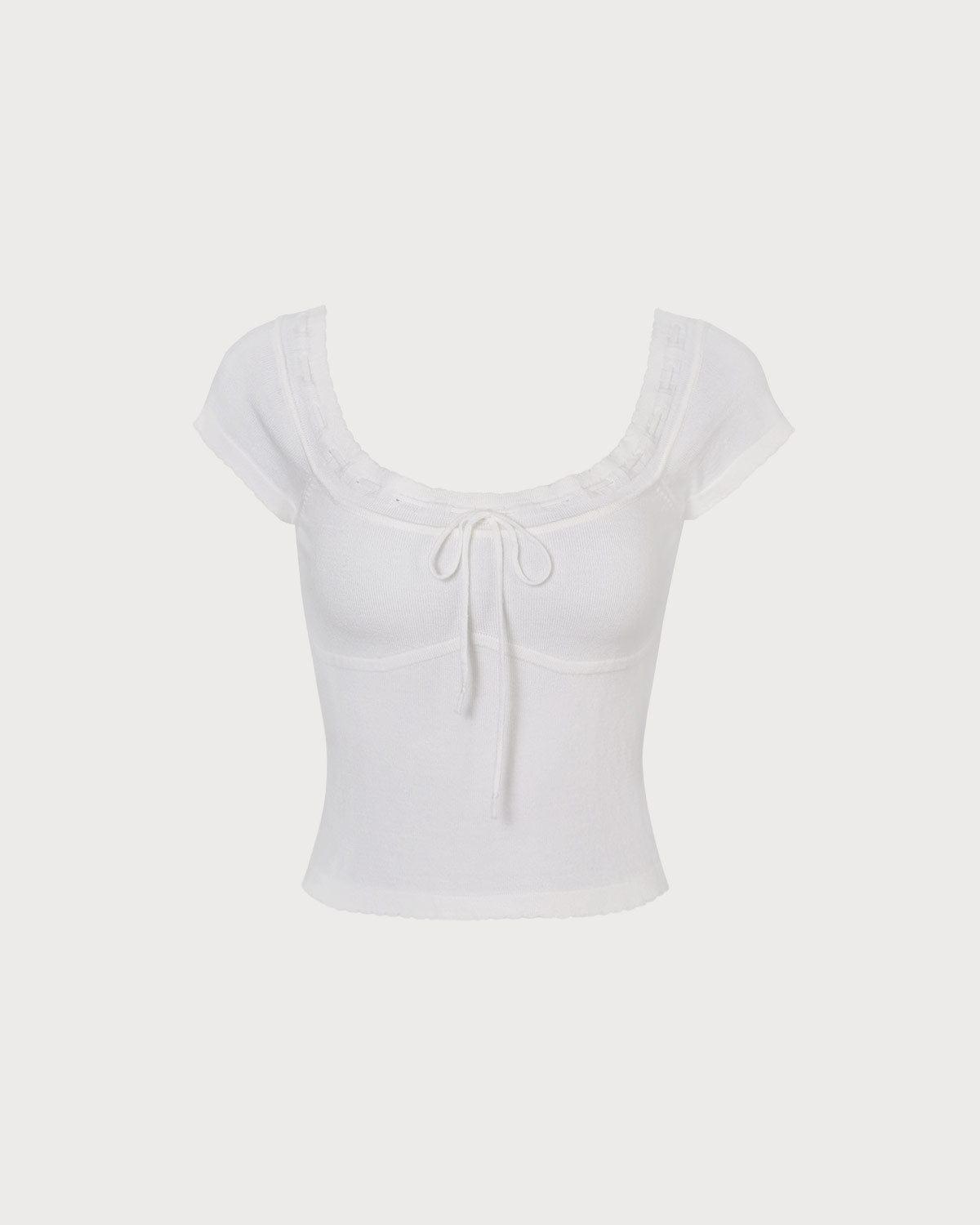 The White Scoop Neck Short Sleeve Knit Tee Product Image
