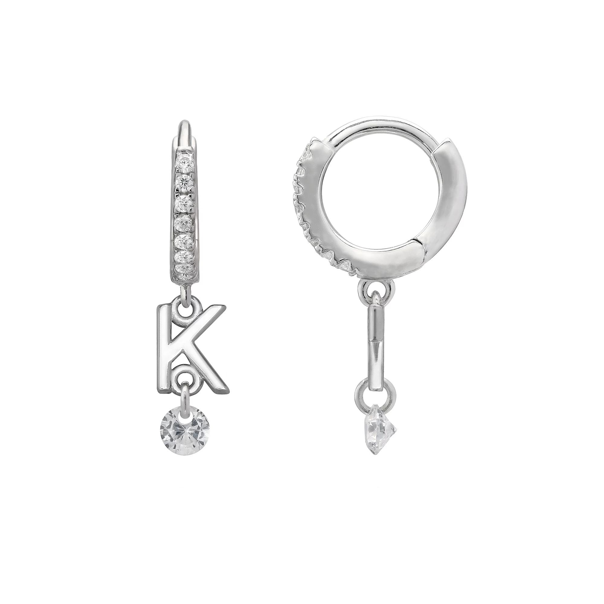 PRIMROSE Sterling Silver Initial Huggie Hoop Drop Earrings, Women's, Sterling Silver U Product Image