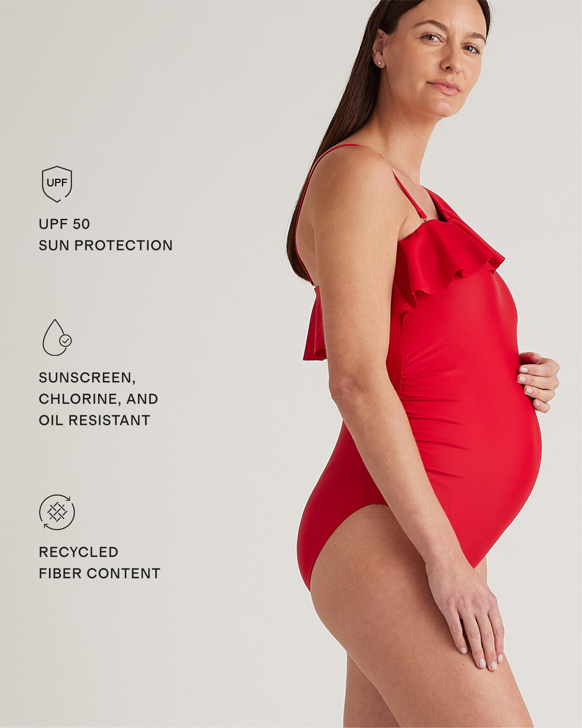 Quince | Women's Italian Maternity One Shoulder Ruffle One-Piece Swimsuit 78% Recycled Polyamide, 22% Spandex Product Image