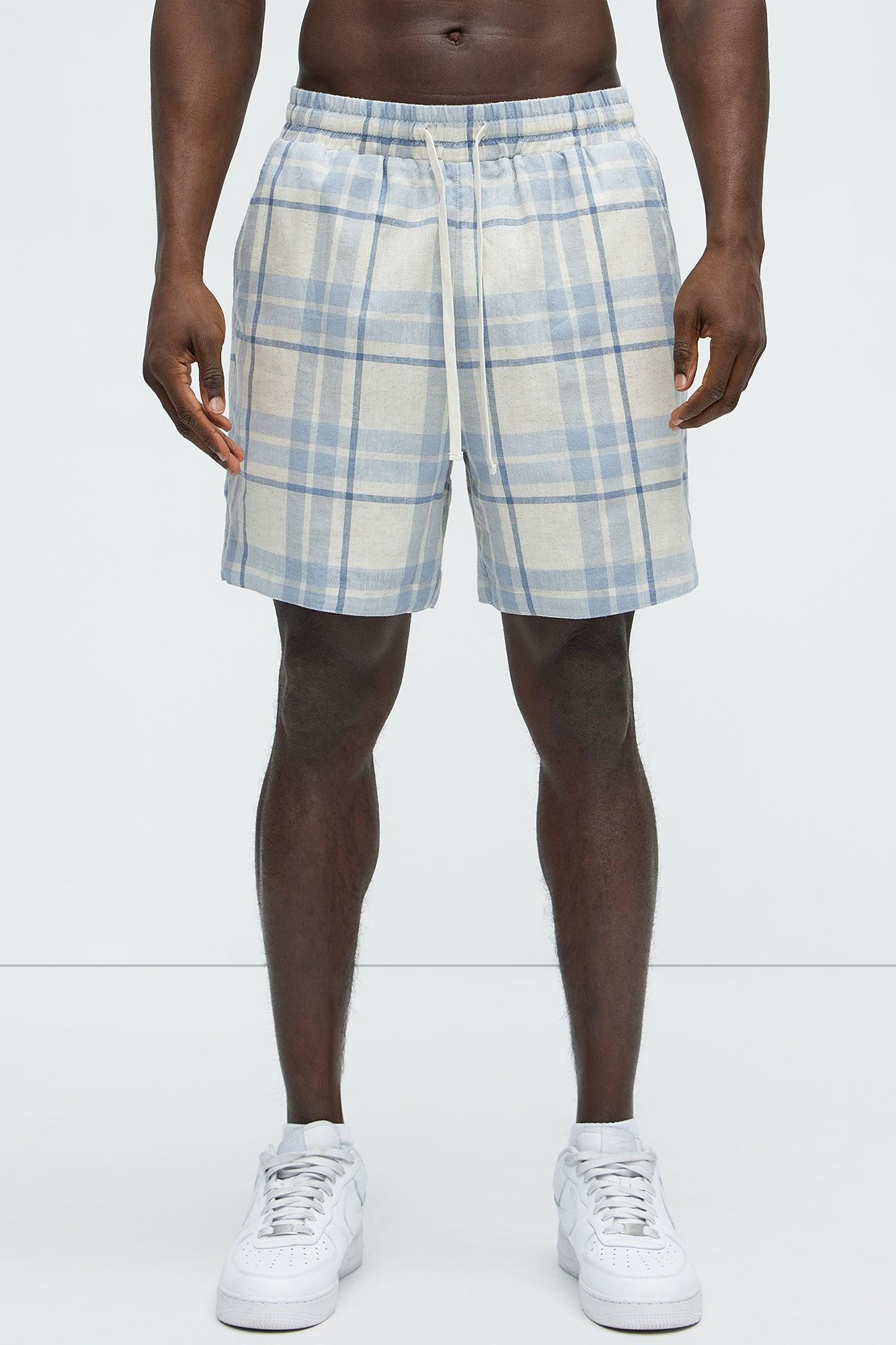Breezy Cotton Plaid Warm Up Shorts - Blue/combo Product Image
