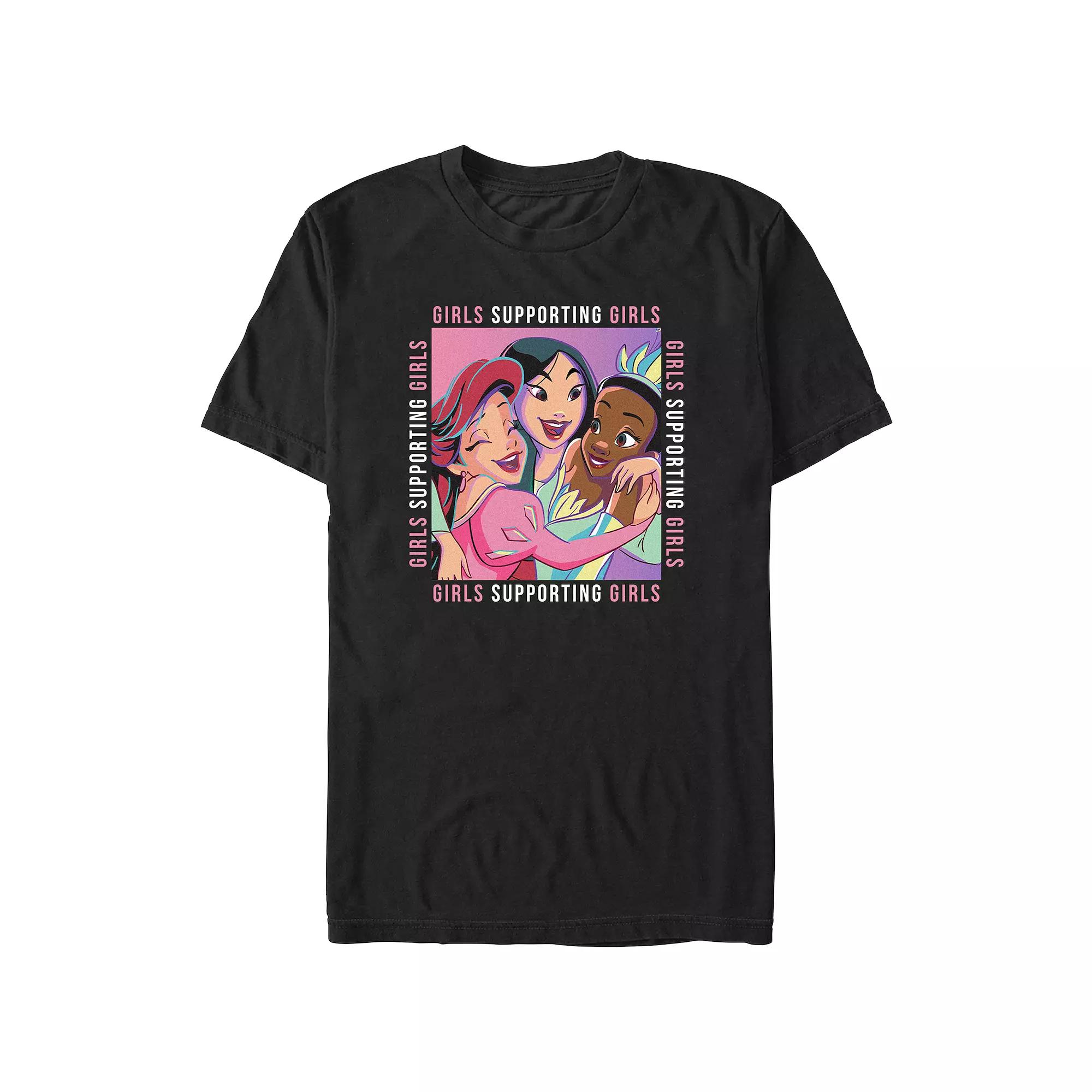 Disney's Ariel, Mulan & Tiana Princess Girls Supporting Girls Juniors' Boyfriend Graphic Tee, Women's,  Product Image