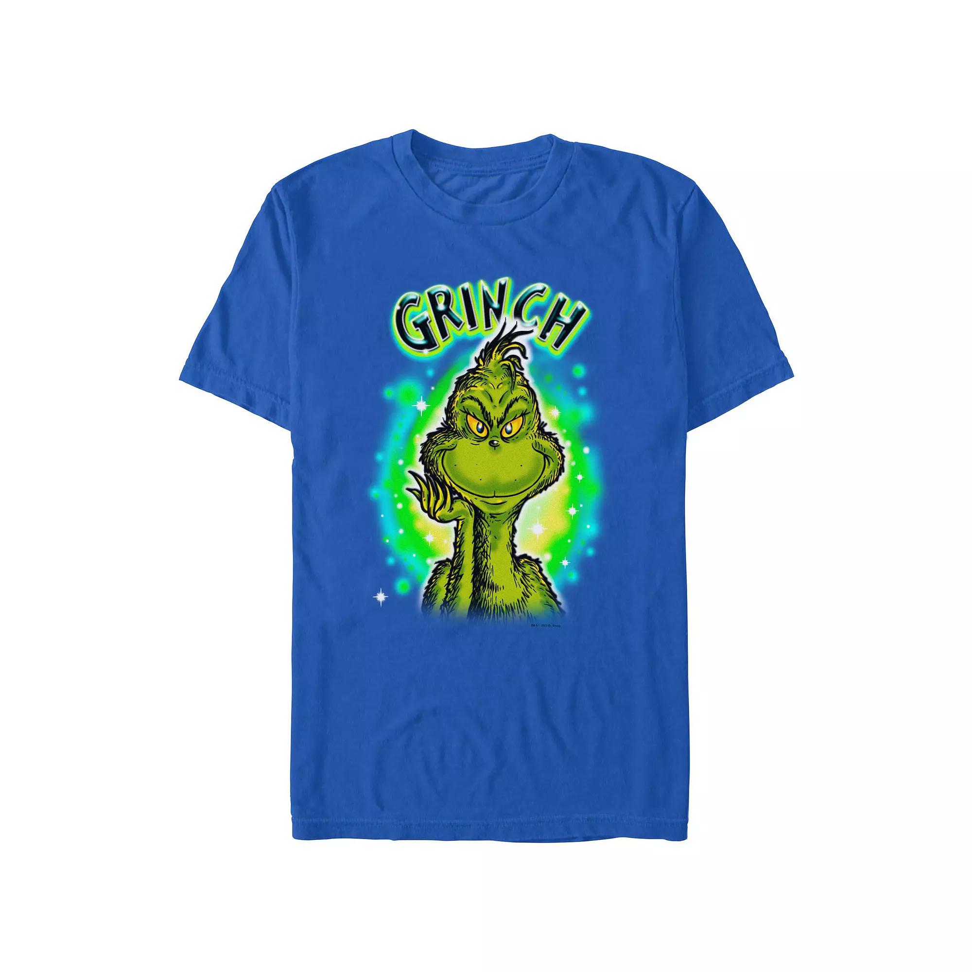 Men's Dr. Seuss Grinch Airbrush Background Graphic Tee, Size: XXL, Navy Grey Product Image