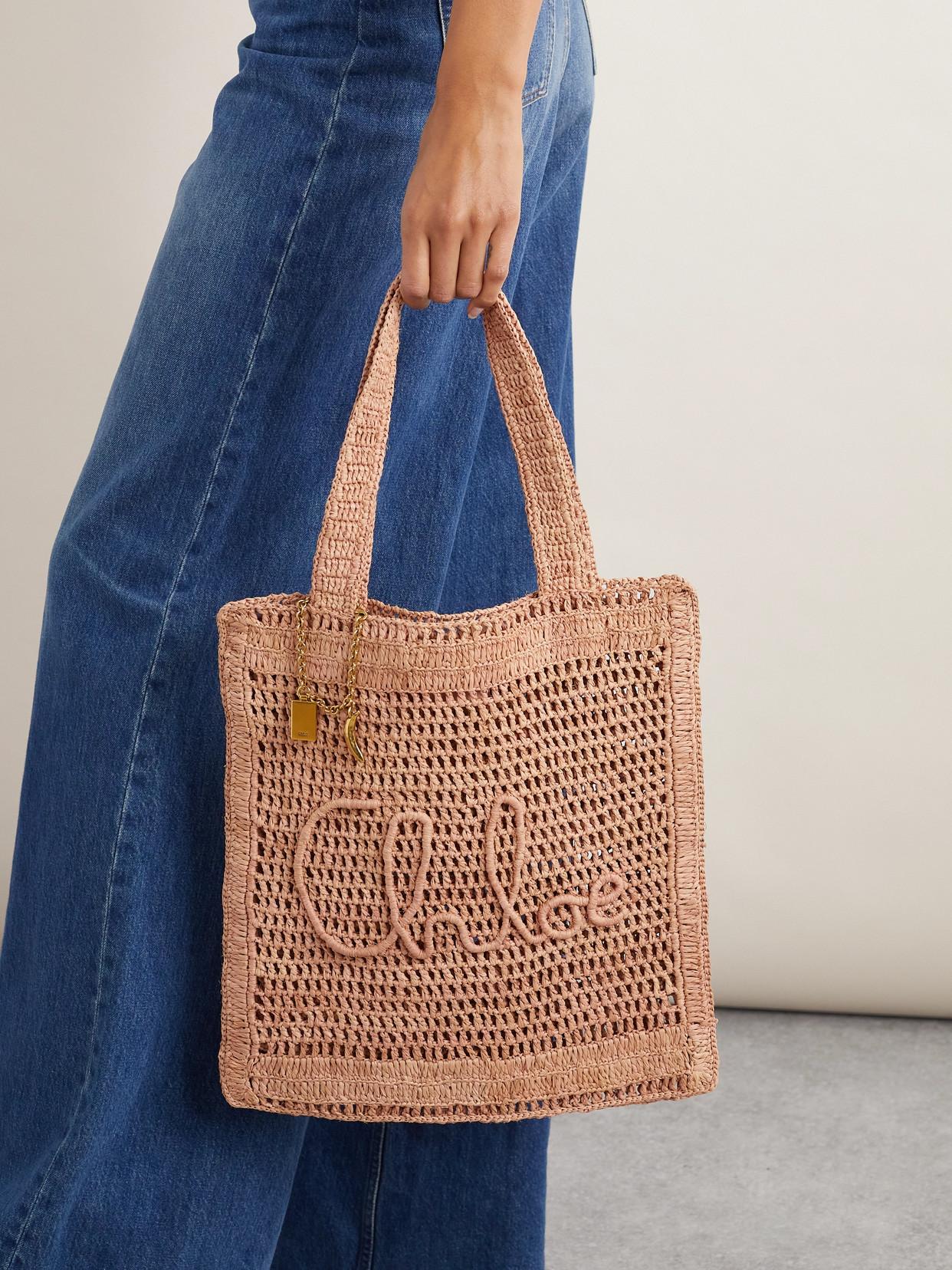 CHLOÉ Summer Banana Embellished Crocheted Embroidered Faux Raffia Tote In Beige Product Image