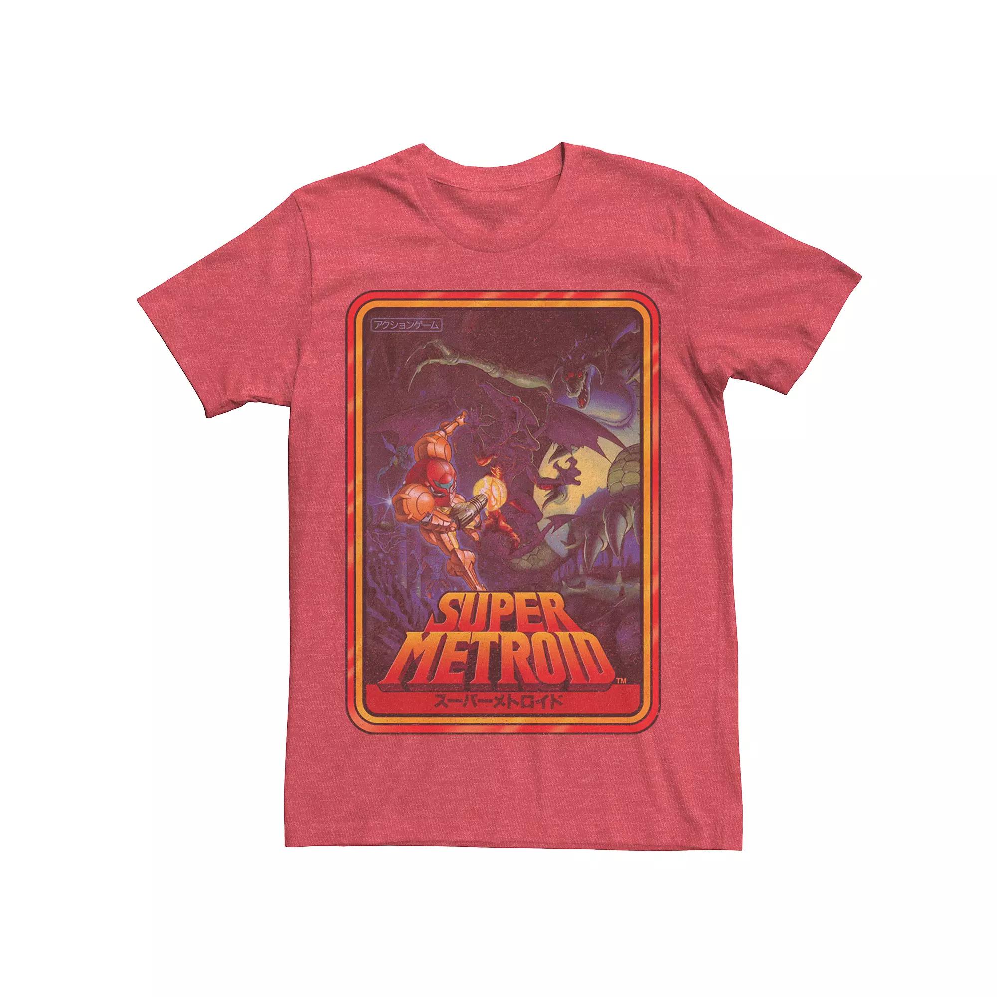 Men's Super Metroid Kanji Game Box Art Tee, Size: Large, Red Grey Product Image