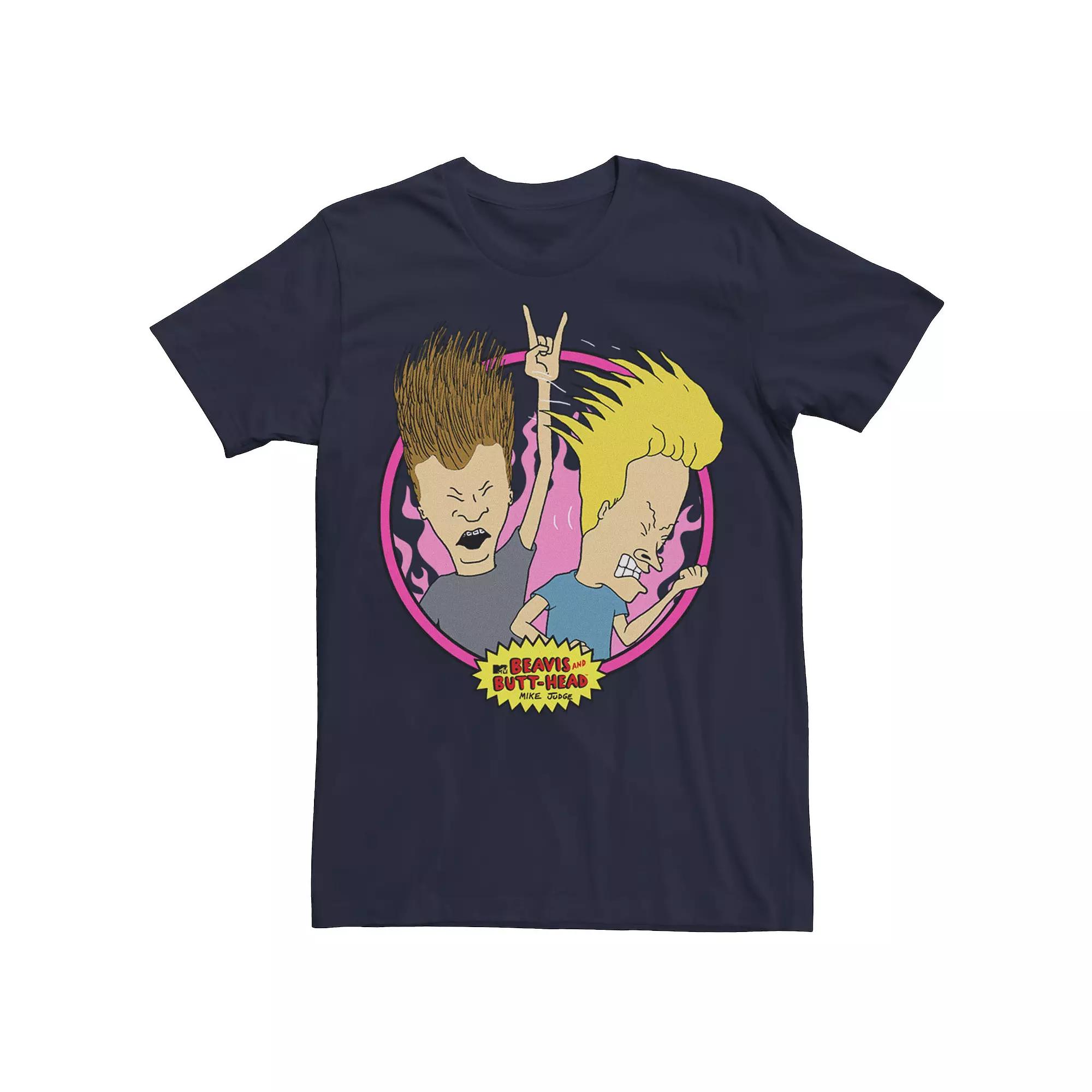 Men's Beavis and Butthead Rock N' Roll Circle Portrait Tee,  Product Image