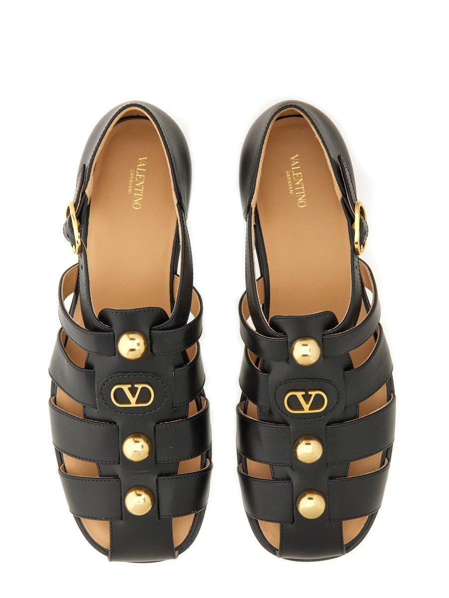 VALENTINO GARAVANI Vlogo Signature Faux-pearl Flat Sandals In Black Product Image