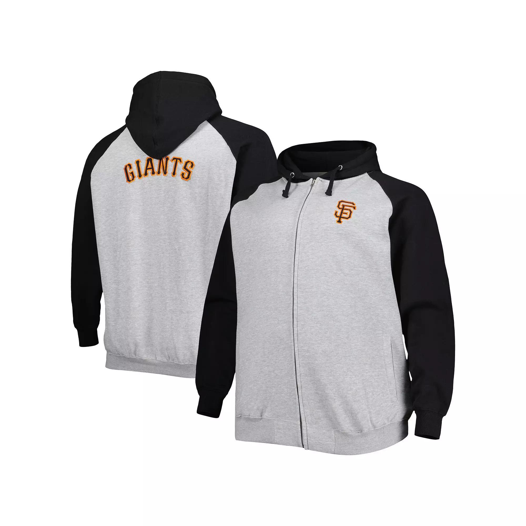 Men's Heather Gray/Black San Francisco Giants Big & Tall Raglan Hoodie Full-Zip Sweatshirt, Size: 5XB, Grey Product Image
