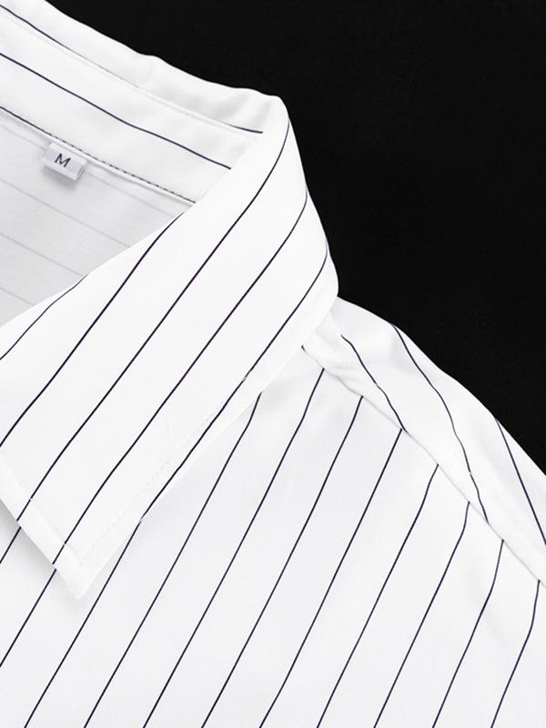 Irregular Clipping Long Sleeves Split-Joint Striped Lapel Blouses Product Image