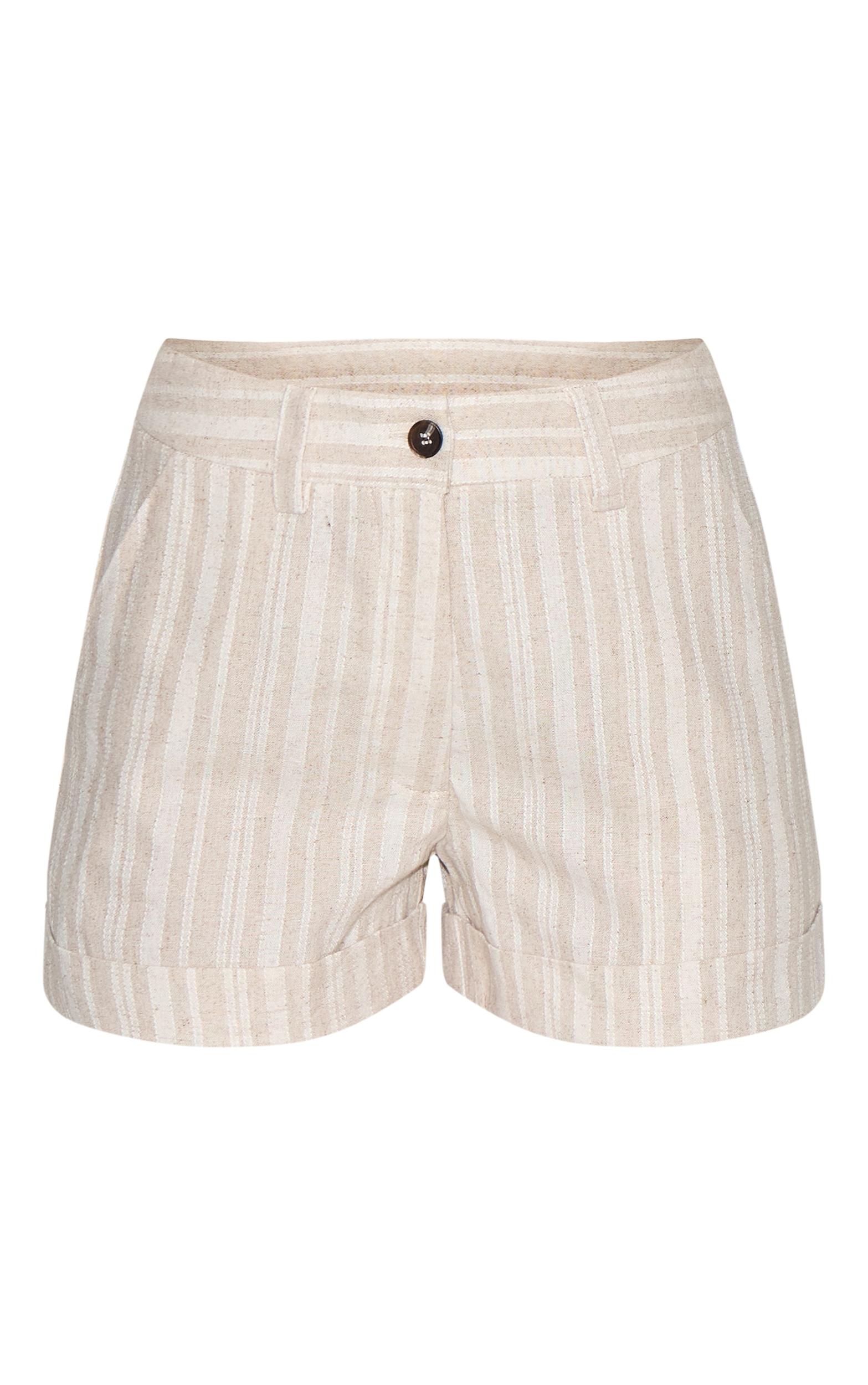 Beige Tailored Linen Look Shorts Product Image