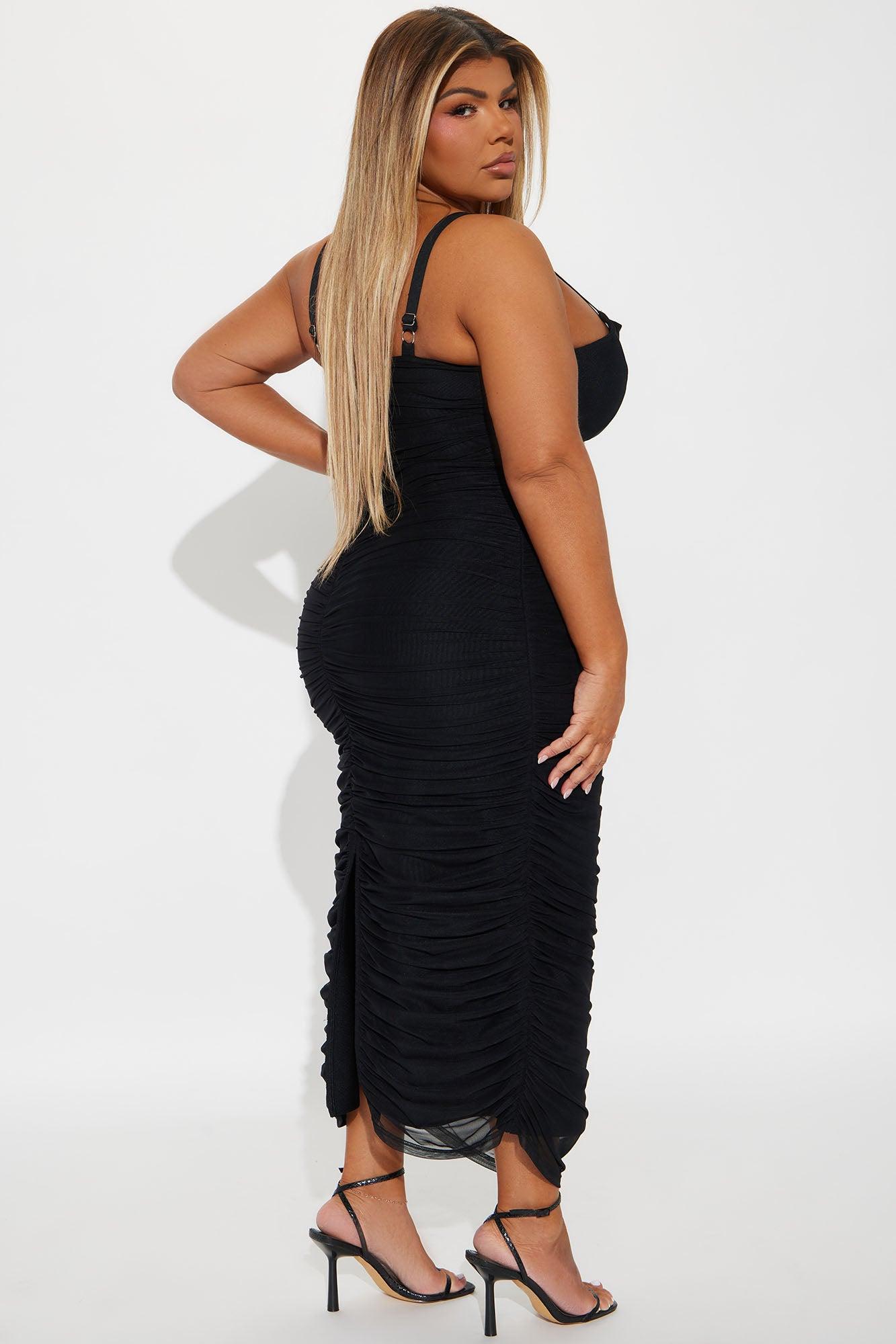 Lady Lust Ruched Bandage Midi Dress - Black Product Image