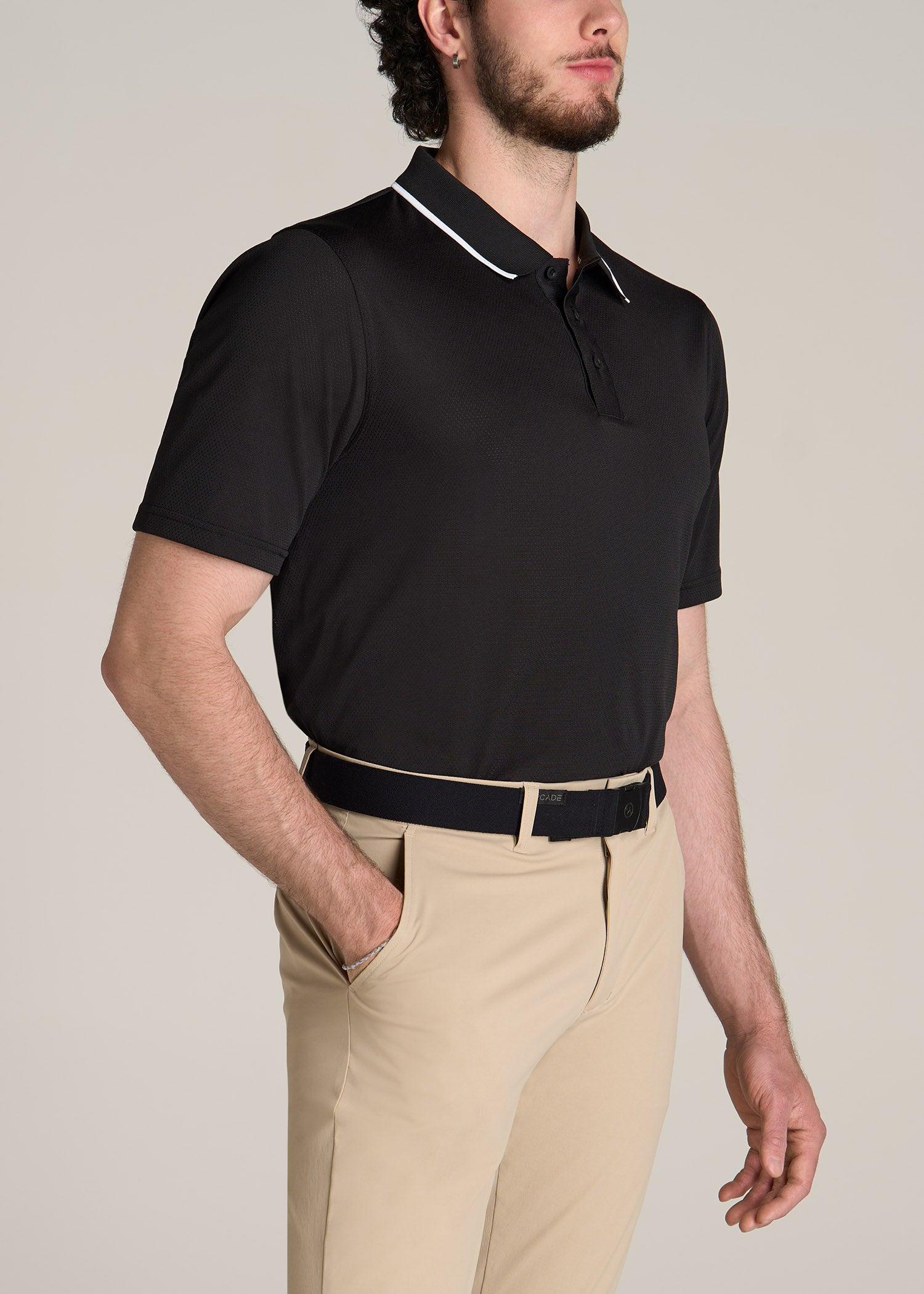 A.T. Performance Tipped Golf Polo for Tall Men in Black Product Image