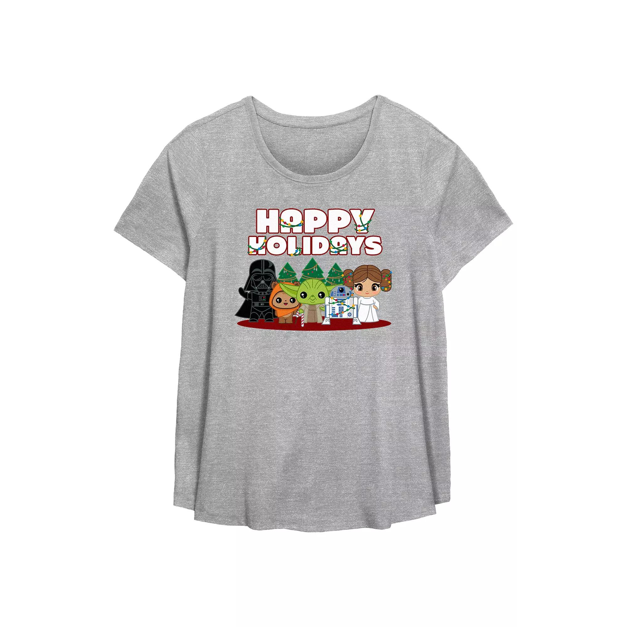 Plus Size Star Wars Characters Happy Holidays Flowy Graphic Tee, Women's, Size: 3XL, Grey Gray Product Image
