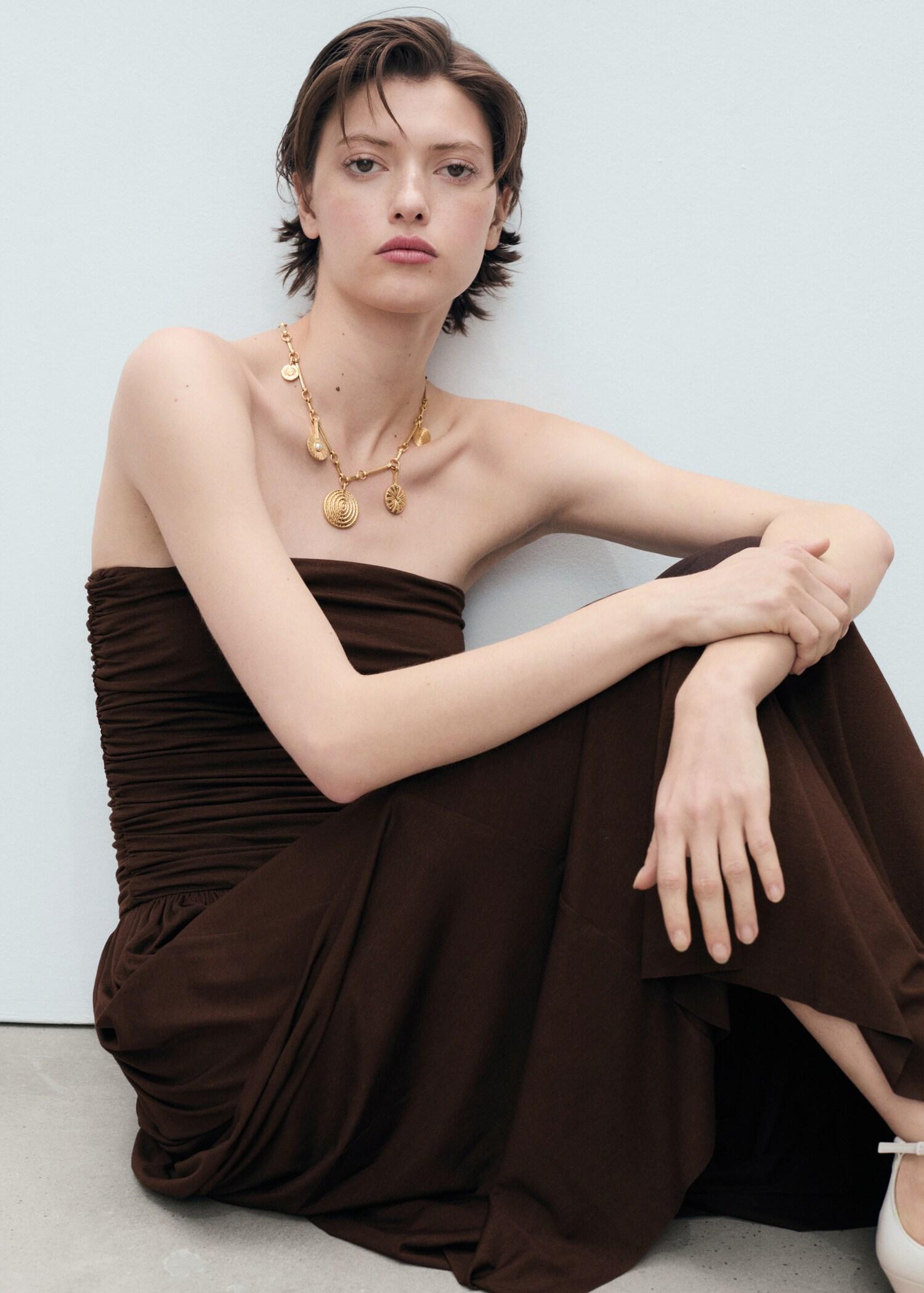 Combined strapless dress - Women | MANGO USA Product Image