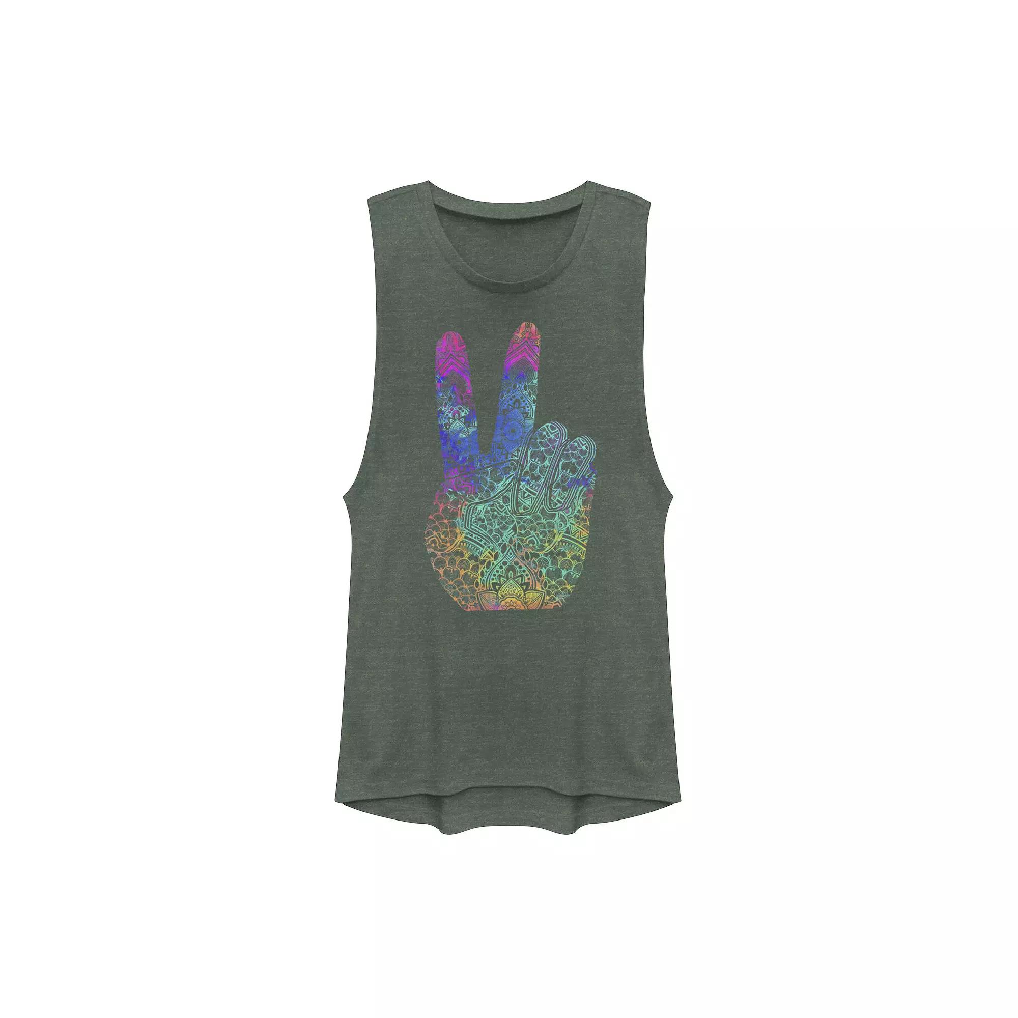 Juniors' Rainbow Peace Sign Muscle Tank Top, Girl's,  Product Image
