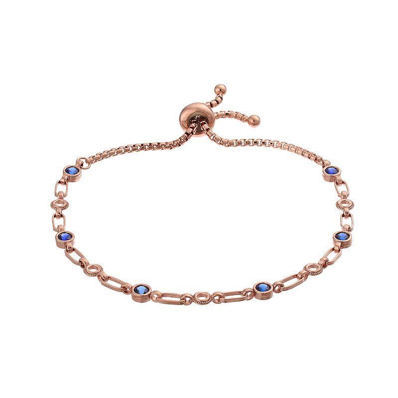 Kristen Kesho Sterling Silver Lab-Created Sapphire & Circle Link Adjustable Bolo Bracelet, Women's, Size: 9.50, Gold Tone Product Image